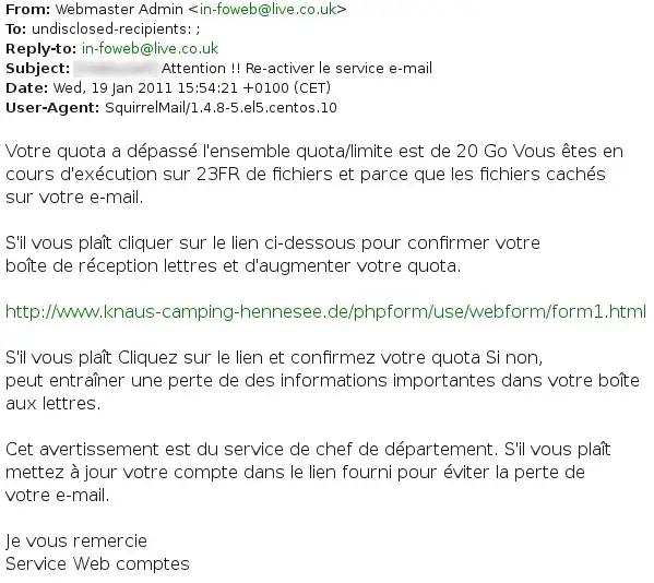 Exemplo de e-mail de phishing